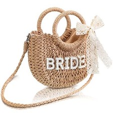 Bride Gift Bride Straw Purse Mrs Handwoven Bag Rhinestone Letter Bag Shower