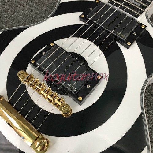 Custom Black&White Zakk Wylde Bullseye LP Electric Guitar HH Pickup Gold Parts - Picture 5 of 9