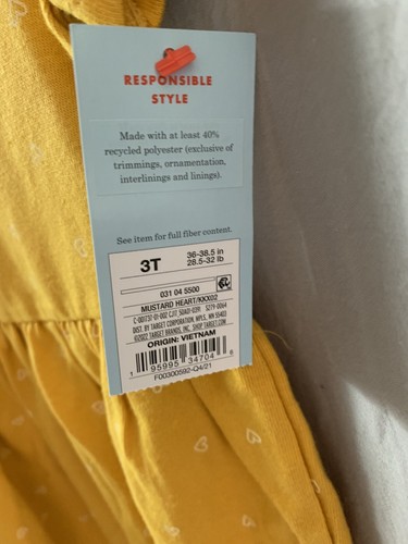 Cat & Jack Heart Printed Knit Dress Short Sleeve 3T Girls Toddler MUSTARD NWT - Picture 8 of 12