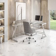 New◈62 in. L-Shaped Clear/Chrome Computer Desk with Keyboard Tray