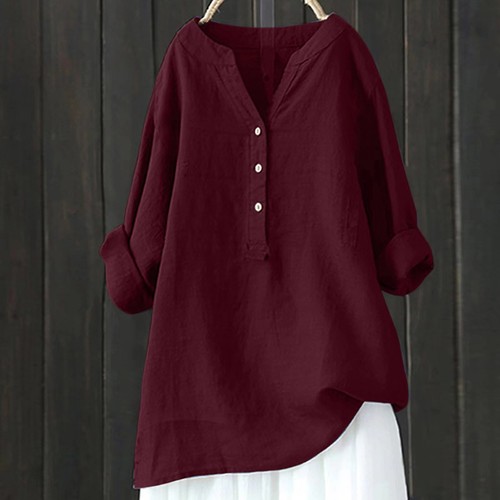 Plus Size 6-20 Womens Button Long Sleeve Blouse Shirt Ladies Casual Loose Tops - Picture 23 of 33