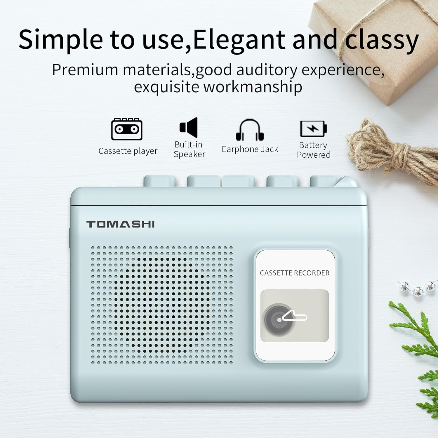 Portable Cassette Player Tape Recorder Walkman with Built-in Speaker,Microphone,