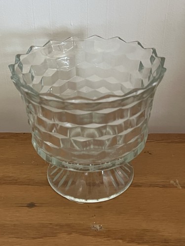 Vntg Fostoria American Footed Trifle Bowl 1950’s Cubed Pattern 6" Excellent - Picture 3 of 4