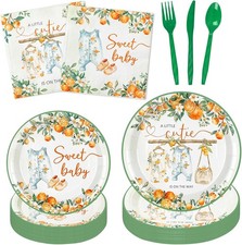 Baby Shower Tableware Set   150 Pcs Cute Orange Plates and Napkins