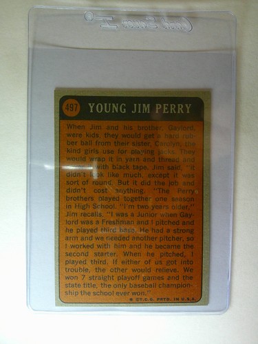 1972 Topps - Boyhood Photos of the Stars Jim Perry #497 - MINT - PACK FRESH 🔥 - Afbeelding 2 van 2