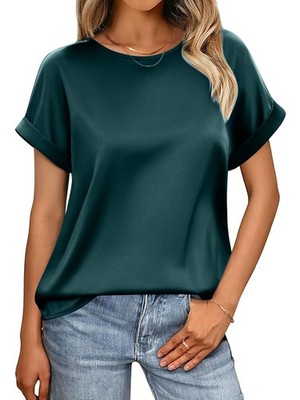 Women's summer blouse, elegant and, short sleeve, round neck, satin, 9397