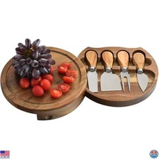 Acacia Wood Cheese Board Set - Mini Charcuterie Boards with 4 Knives, Ideal Gift