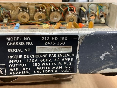 Cabezal amplificador de guitarra Music Man HD-150 vintage años 70 para piezas/reparación - Imagen 7 de 14