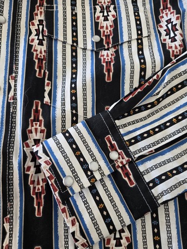  Wrangler Checotah Shirt Mens Smsll Blue White Striped Pearl Snap Aztec Western - Foto 6 di 9