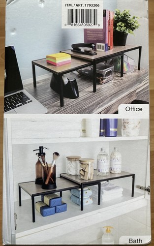 Smart Design Shelf Organizer 2 Shelves Extendable Steel Frame Natural Wood Look - Picture 4 of 7
