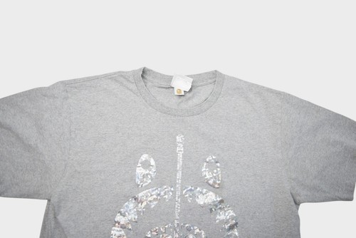 Bape T Shirt Mens Large Grey Shark Face Zip Graphic Silver Shatter Bathing Ape - Picture 3 of 8