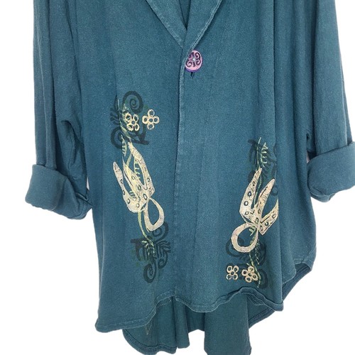 Chaqueta Fenicia Vintage Blue Fish 1996 Abstracta Viridian Lagenlook O/S - Imagen 3 de 7