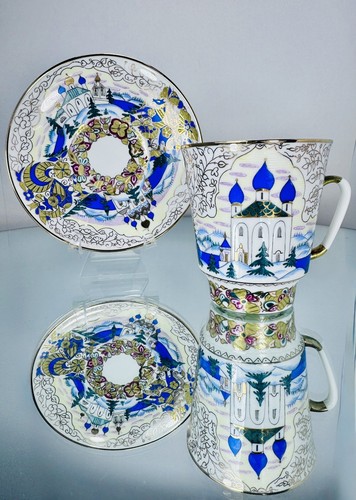 Seltene Lomonossow Mint Espressotasse & Untertasse "Old Russia Architecture" (D) signiert - Bild 1 von 8