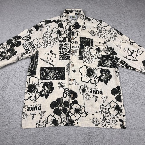 Duke Kahanamoku Hemd Herren Medium schwarz weiß Hawaii Aloha Surf Print Baumwolle - Bild 3 von 20