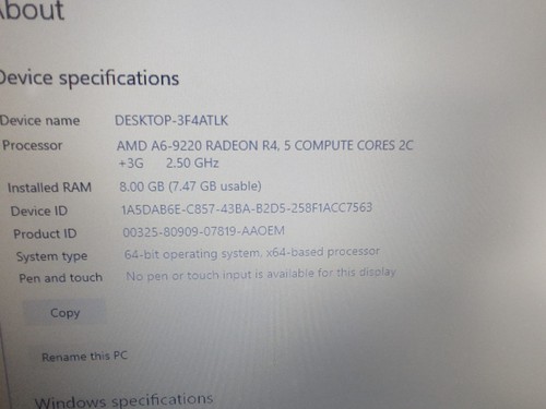 HP 15-BW054 Laptop AMD A6-9220 2.5GHz, 15.6". 8GB Ram - Picture 3 of 11