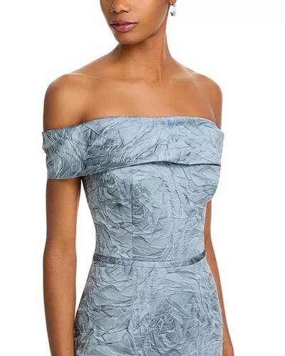 Rickie Freeman For Teri Jon New Jacquard Off The Shoulder Gown Size 4 - Picture 8 of 24