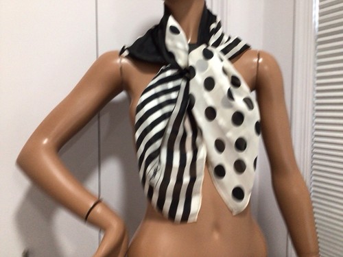 YSL YVES SAINT LAURENT Ladies SILK SCARF (34”x34”) - Elegant Black/White Scarf - Picture 6 of 16
