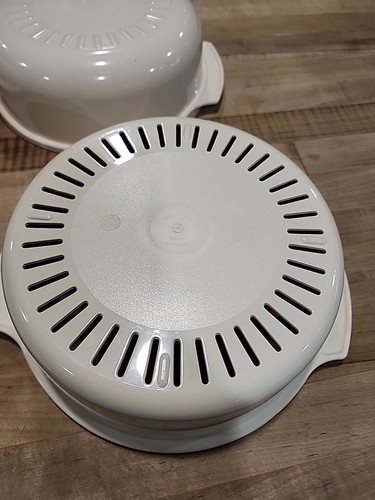 VINTAGE 3 QT TUPPERWARE ALMOND STACKER COOKER MICROWAVE SET - Picture 12 of 20