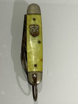 Vintage Boy Scout Utility Pocket Knife Yellow Celluloid Multi-Tool (NJL029750)