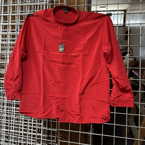 NWT Men's Red Long Sleeve Band Collar Dress Shirt XXL Banded Collar Very Fancy - Picture 2 of 10