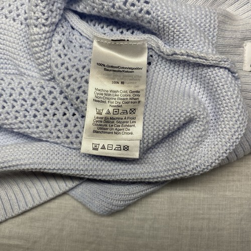 DKNY Jeans Women's Sweater Sz Large Baby Blue Cotton Open Weave Beachy Coastal - Picture 5 of 8