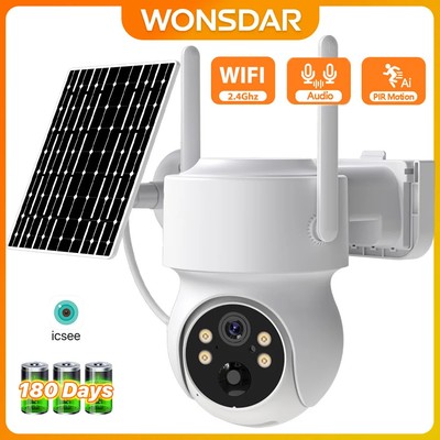 Eingebaute Batterie WiFi PTZ Outdoor Solar IP Kamera HD Video Überwachung iCSee