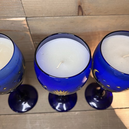 Set of 4 Distinctively Candles Libbey Celestial Cobalt Blue Goblet Wine Glass - Picture 8 of 12