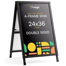 Outdoor A-Frame Sidewalk Sign 24x36 Inch Sandwich Board, Black Coated Steel M...