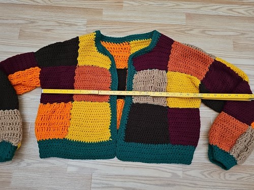 Handmade Knit Patchwork Style Cardigan Colorblock See Pics For Measurements - Picture 2 of 4