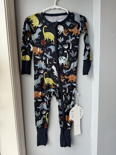 NWT LITTLE SLEEPIES NAVY JURASSIC JUNGLE DINOSAURS ZIPPY PAJAMA Sz: 6-12 Months