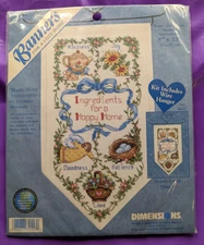 VTG 1999 Dimensions Banners for a Cozy Home-Happy Home Counted Cross Stitch Kit