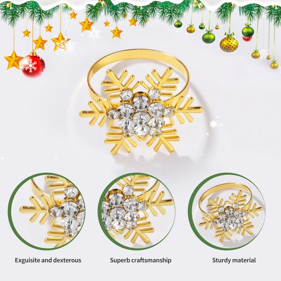 Anello Portatovaglioli Natalizi 6 Pezzi Oro Portatovaglioli Portatovagliolo Nata - Immagine 2 di 4