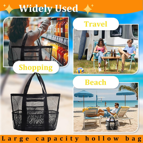 Borsa Da Spiaggia in Rete per Famiglie, Borsa per La Spesa Da Donna, Borsa a Tra - Foto 4 di 12