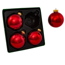 80MM Shiny Red Glass Ball Ornaments 4 Piece Box Set GG0150 New 3 inch