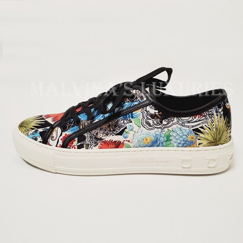SALVATORE FERRAGAMO SNEAKERS BORG FLORAL PRINT SILK LACE UP SHOES sz 8 - Picture 17 of 20