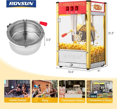 ROVSUN 8oz 32 Cups Commercial Popcorn Popper Maker Machine 850W Bar Service Red - Picture 7 of 8