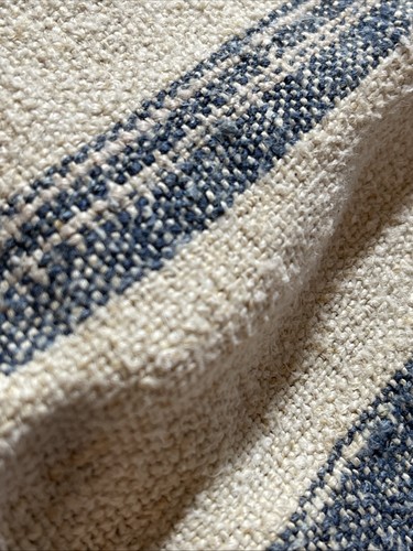 Antique French Grain Placemat Size Beautiful Fabric 18.75 X 15.25 Indigo Stripes - Picture 1 of 9