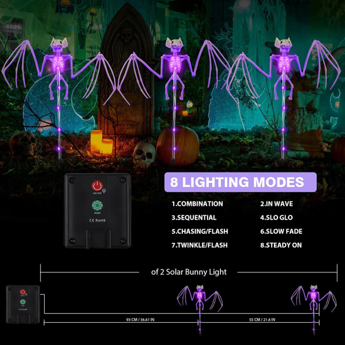Halloween Decorations Outdoor Solar Garden Lights,2Pcs of Set 3D Scary Bat Reali - Picture 6 of 12