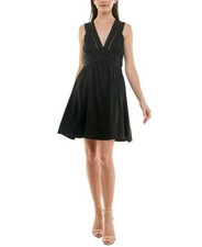 Taylor Women rayon Deep V-Neck Ladder-Trim Fit & Flare Dress Black Size 14 $138