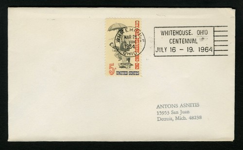 1964 Postgeschichte Brief Whitehouse, Ohio Centennial sc 1238