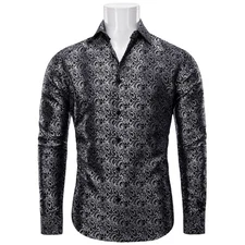 Mens Shirt Long Sleeve Vintage Black Paisley Luxury Button Regular Fit Shirts