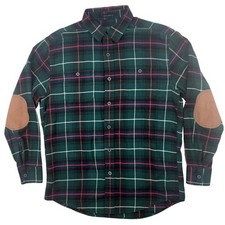 Pendleton Plaid Flannel Shirt Men's Medium Elbow Patches Green Red Blue