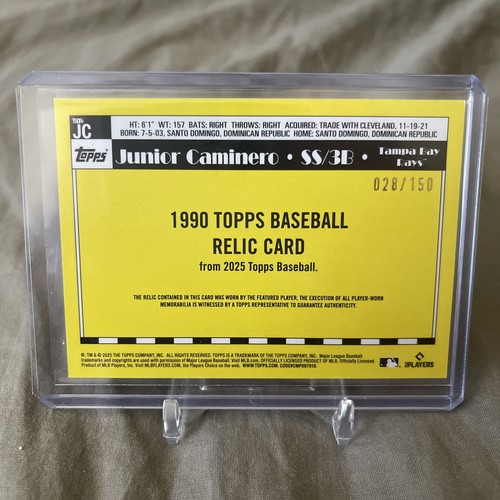 Tarjeta Reliquia Junior Caminero 2025 Topps Serie 1 1990/150 Tampa Bay Rays #T90R-JC - Imagen 2 de 2