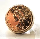 Men's 14kyg Gold Ring 1892 5 Dollar Gold Liberty Half Eagle Coin SCARCE S MINT!