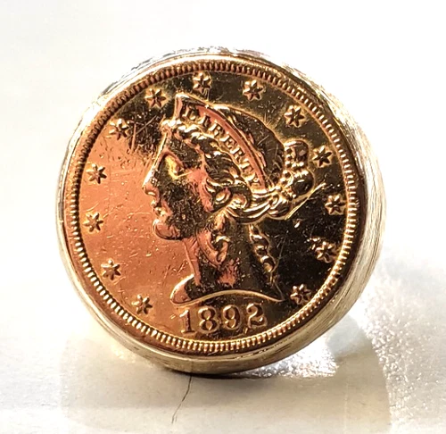 Men's 14kyg Gold Ring 1892 5 Dollar Gold Liberty Half Eagle Coin SCARCE S MINT!