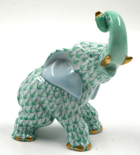 HEREND PORCELAIN FISH SCALE FISHNET GREEN 152661 ELEPHANT TRUNK UP FIGURE - Picture 5 of 5