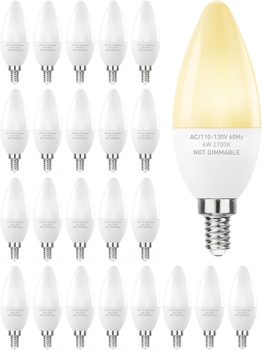 E12 LED Light Bulbs B11 Candelabra Bulbs 60W Equivalent, Non-Dimmable 6W LED Can - Picture 1 of 12