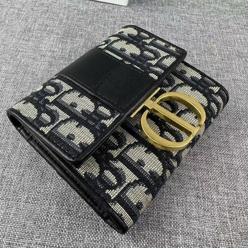 Christian Dior Saddle Lotus Wallet Oblique Jacquard Navy Beige Used From Japan - Picture 2 of 8