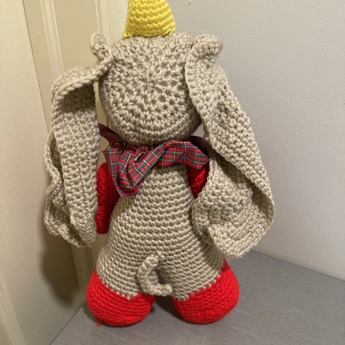 Vintage handgefertigt gehäkelt Plüsch Elefant Stofftier gelber Hut langes Ohr 14 Zoll groß - Bild 12 von 20