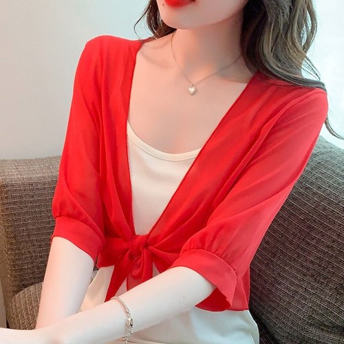 Women Half Sleeve Chiffon Shawl Fashion Sun Protection Clothing - Picture 14 of 15